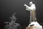 Statue St Charbel Under snow sous neige Mar Annaya